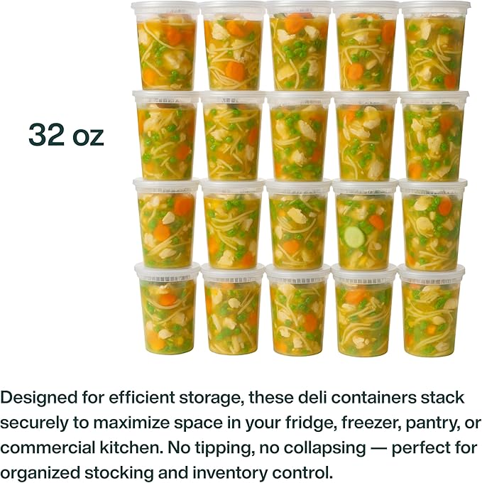 ProTakeOut, Heavy-Duty PP Deli Containers with Lids - 32oz PP Deli Container, 20 sets