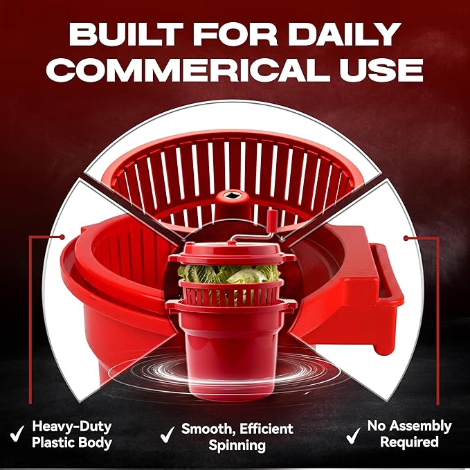Commercial Salad Spinner 2.5 Gallon Capacity Salad Dryer to Remove Excess Water for Crisp & Fresh Sealed Gearbox Built-in Brake System with Durable Spinner Mechanism for Restaurants Kitchen & Catering
