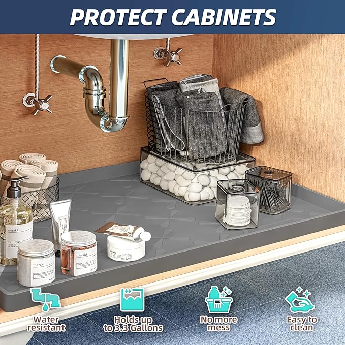 SIKADEER 31" x 19" Under Sink Mat Waterproof, Silicone Mat Kitchen Drawer Shelf and Cabinet Liner, Sink Protector for Kitchen Organizers and Storage, Boot Tray Pet Food Mats