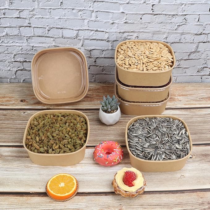 JAYEEY 34 oz Disposable Kraft paper bowls with lids,Food containers Soup Bowls Party Supplies Treat Bowls 50 Pack