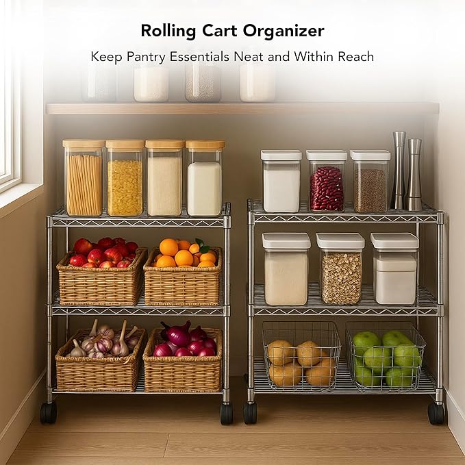 3 Tier Wire Shelving Unit Storage Rack, Metal Heavy Duty Utility Organizers, Organization Units for Metal Shelves, Pantry, Garage, Laundry Racks Durable Shelf Stand, 14"W x 24"L x 30"H, Chrome