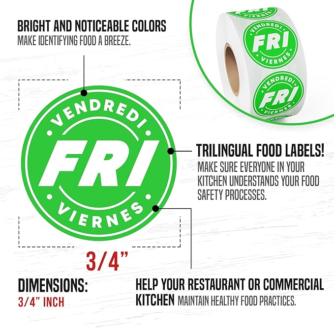 Easy Identification Date Stickers 7,000 Days of The Week Stickers – Friday 3/4" Days of The Week Food Labels – Day Dots for Food – Restaurant Supplies – Best by Commercial Kitchen Supplies