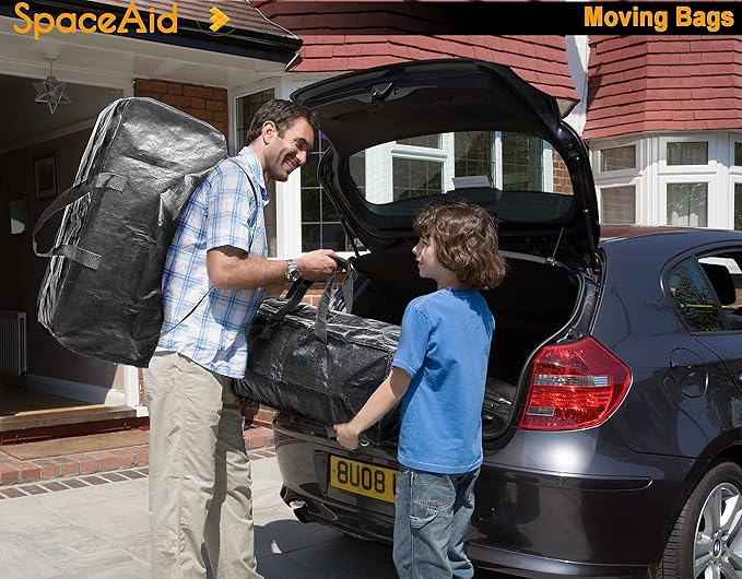 SpaceAid Heavy Duty Moving Bags, Extra Large Storage Totes W/Backpack Straps Strong Handles & Zippers, Alternative to Moving Boxes, Packing & Moving Supplies, Black (4 Pack)