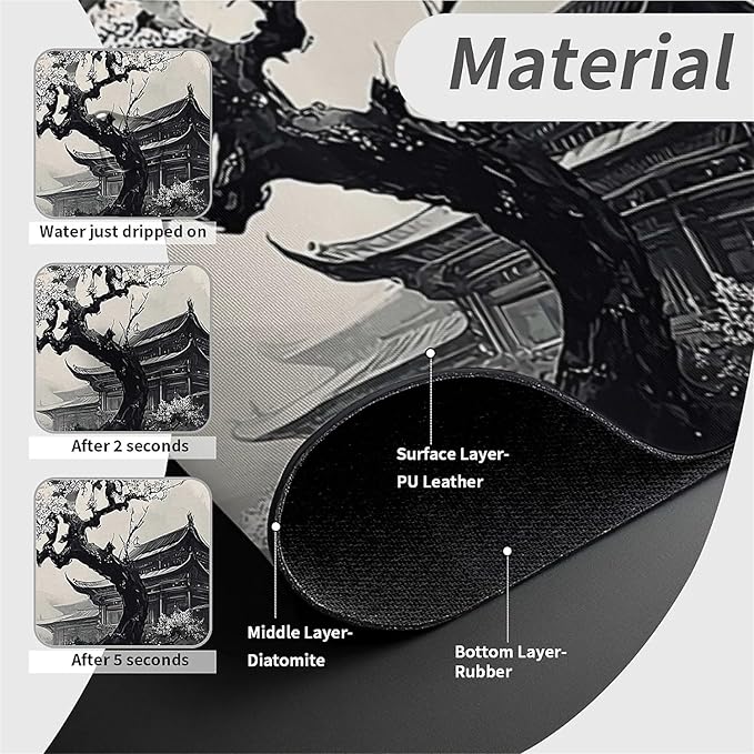 Kitchen Sink Splash Guard，Chinese ink landscape Faucet Mat Sink Gadgets-Super Absorbent Fast Drying Mat Drip Catcher for Kitchen, Bathroom,Sink Mat, Dish Drying Mat, Bathroom(15" X 5.5" )