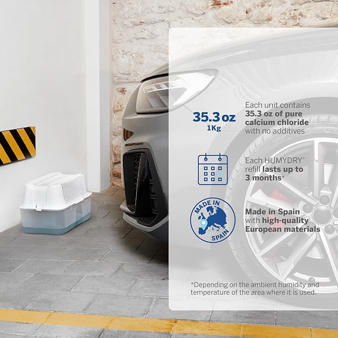 HUMYDRY Moisture Absorber Dehumidifier Device, Magnum Pack of 2 Devices of 35.3 Oz With 2 Pre-Measured Refills, Fragrance Free Humidity Absorber For Basements Bedrooms And Large Enclosed Spaces