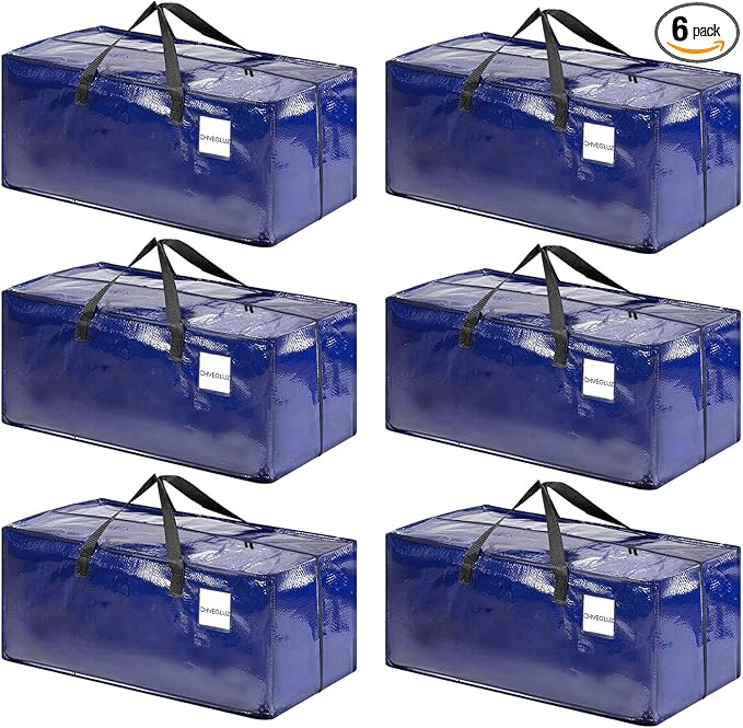 CHVEGLUZ 6 Packs Moving Bags Heavy Duty Extra Large,Storage Bags with Zipper&Handles, Sturdy&Durable Clothes Storage Bags Totes for College Dorm Essentials, Moving Boxes for College Supplies, Blue