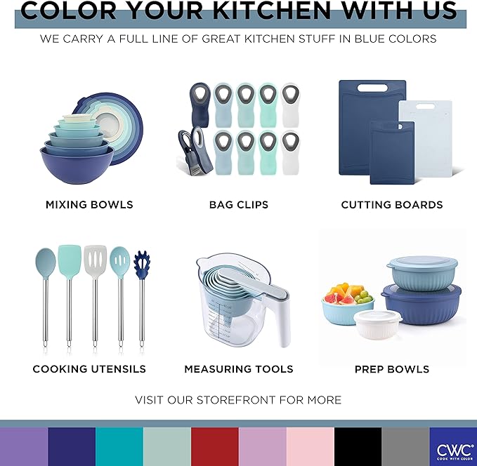 COOK WITH COLOR Mixing Bowls with Lids - 12 Piece Plastic Nesting Bowls Set includes 6 Prep Bowls and 6 Lids, Rhombus Design - Microwave Safe (Blue)