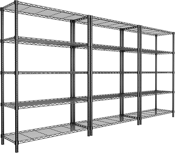 Storage Shelves Heavy Duty, 3 PCS 36" L x 14" W x 72" H Garage Wire Shelving Unit Loads 1750LBS, 5-Tier Adjustable Metal Industrial Utility Shelf Rack for Kitchen, Laundry Room, Warehouse, Basement