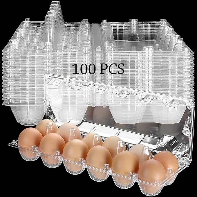 Tanlade 100 Pcs Plastic Egg Carton, 12 Grids Clear Chicken Egg Tray Disposable Plastic Holder Empty Container for Farm Refrigerator Fresh Storage