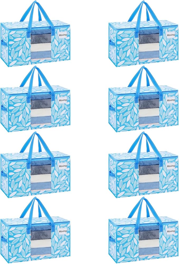 VENO 8 Pack Moving Bags, Storage Bins with lids, Packing Supplies for College, Alternative to Moving Boxes, Foldable, Heavy-Duty Tote (Spring Breeze, 8 Pack)