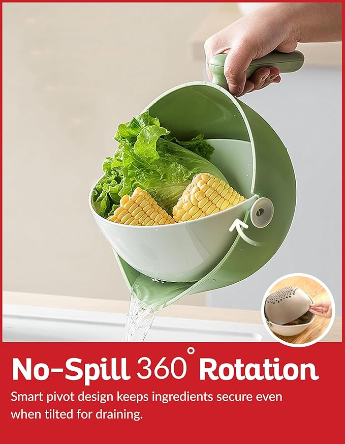 Multi Functional Draining Basket – Double Layer Colander & Bowl for, Fruits & Vegetables – Durable BPA-Free, Dishwasher Safe (Avocado Green)