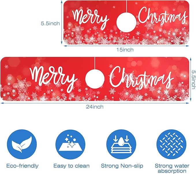 Merry Christmas Snowflake Kitchen Sink Splash Guard Mat Absorbent Fast Drying Mat Faucet Draining Mat Sink Splash Guard Behind Faucet Drip Catcher for Kitchen Bathroom 5.5"×24"