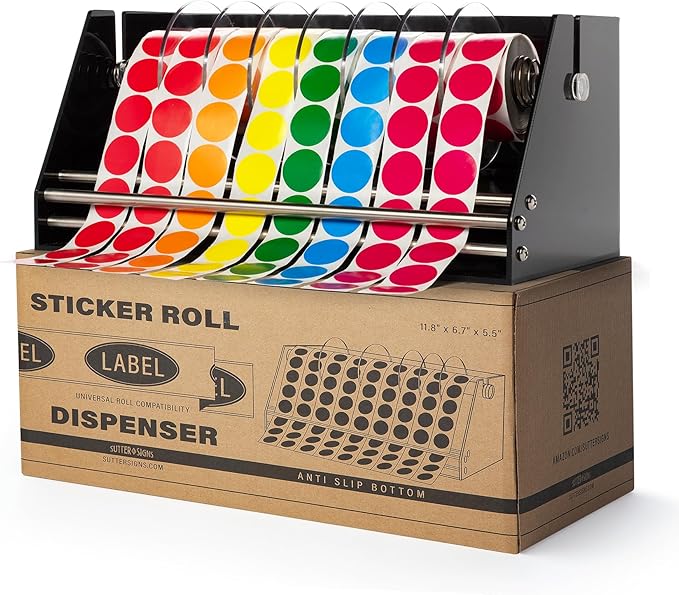 Roll Label Dispenser for Sticker Labels | Thick Durable Acrylic Sticker Roll Holder with Anti-Slip Feet and Spacer Springs