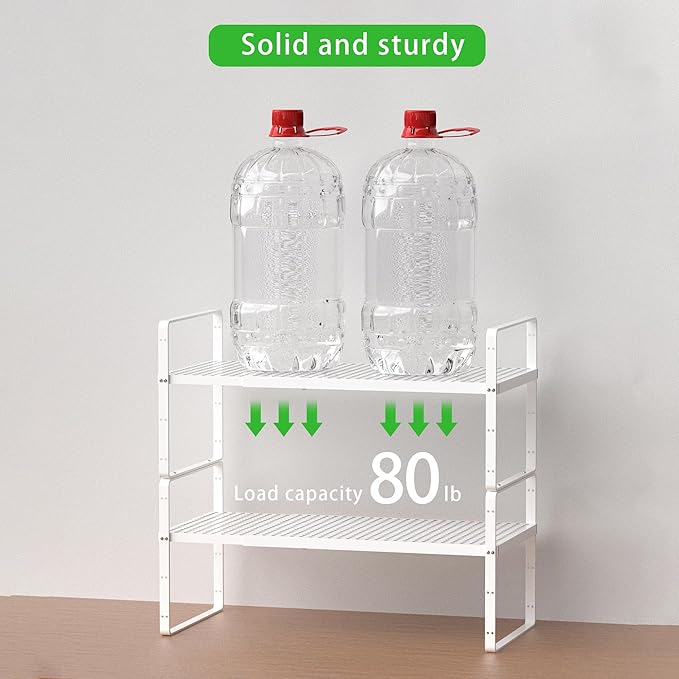 SOFRON Expandable Cabinet Storage Shelf Stackable Organizer Rack for Kitchen Bathroom Pantry Spice Cupboard Coffee Countertop Home Office Desk Heavy Duty Nonslip White Small 3 Packs