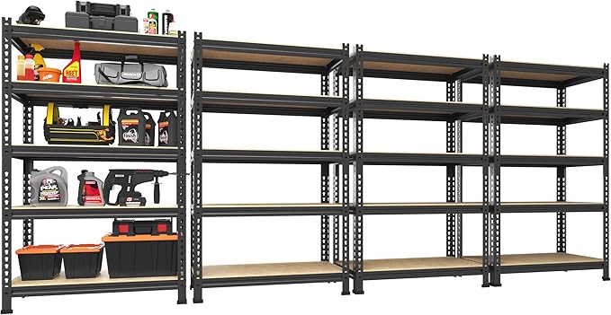 PrimeZone Storage Shelves 4 Pack 5 Tier Adjustable Garage Storage Shelving, Heavy Duty Metal Storage Utility Rack Organizer Shelf Unit for Warehouse Pantry Closet Kitchen Basement, Black