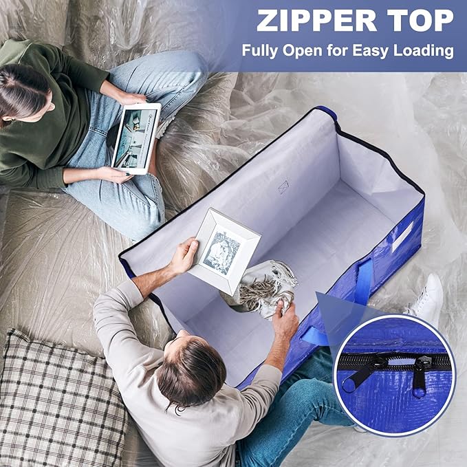 StorageRight Heavy Duty Moving Boxes-Moving Bags with Zipper, Reinforced Handles and Tag Pocket-Collapsible Moving Supplies-Totes for Storage Great for moving, Storage and Travel 93L(Blue-8 Pack)