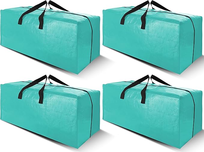Cosy Family 4 Pack Heavy Duty Extra Large Moving Bags with Backpack Straps - Strong Handles & Zippers, Storage Totes For Space Saving, Fold Flat, Alternative to Moving Box, Aquamarine