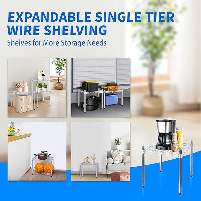 YSSOA 1-Tier Shelving Unit, 15" W x 13.8" D x 15" H Wire Metal Stackable Storage, Chrome