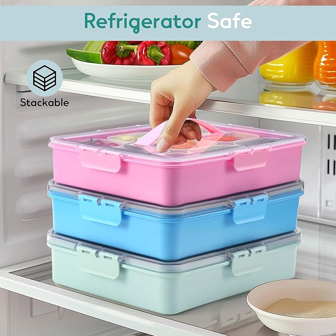 Snackle Box Container for Adults with 9 Compartment, Divided Serving Tray Snack Box Containers with Lid and Handle, Charcuterie Boxes Portable Snack Platter for Fruit Veggie Party Travel, Green