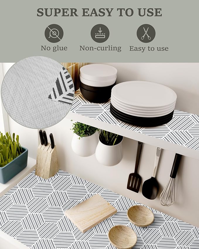 Shelf Liner for Kitchen Cabinet 11.8In x 30FT, Non-Adhesive Cabinet Liners Slip Resistant Thickened Drawer Liner, Strong Grip Waterproof Shelf Paper Protect Cupboard, Dresser, Bathroom Drawers, Gray