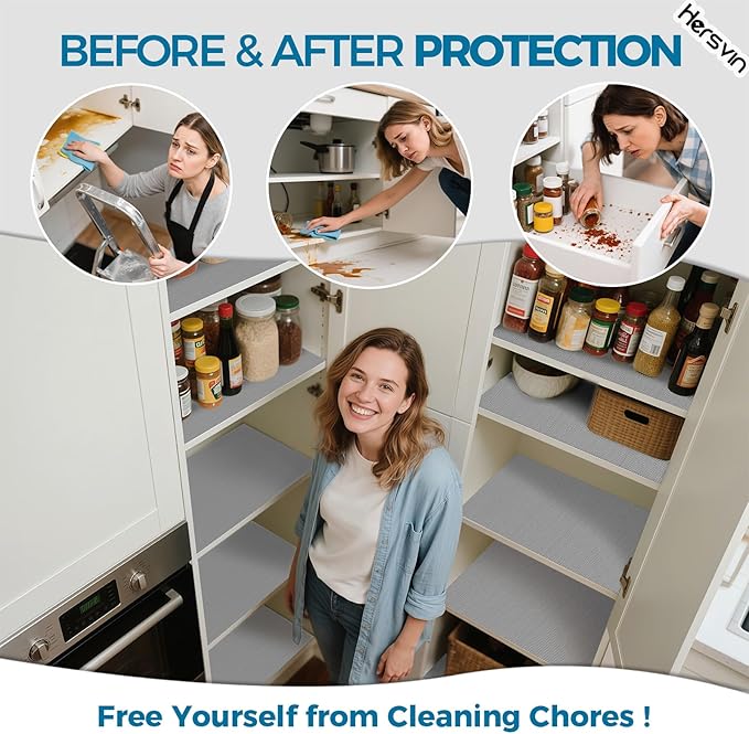 Hersvin Shelf Liner, 24" x20' Non-Adhesive Drawer Liners EVA Kitchen Cupboard Cabinet Covering Undersink Mat Washable Fridge Lining Paper (Gray/Diamond)