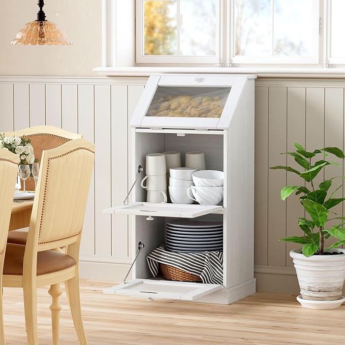 PAKASEPT Potato Storage Wood Bin, Wooden Bread Storage Bins, Decorative Potato and Onion Storage Bin with 3 Doors, Wooden Vegetable Storage Box with Lid (1)