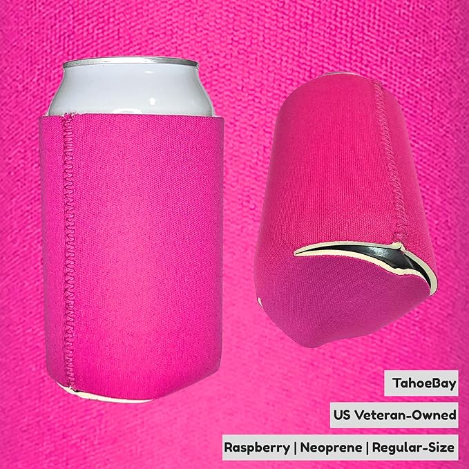 TahoeBay Neoprene Can Cooler Sleeves (50-Pack) Bulk Blank Sublimation Blanks for Vinyl Regular Size Plain Beer Coolers for Soda Cans & Bottles Black, White, Solid Color Set (Raspberry)