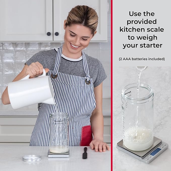 Complete Sourdough Starter Kit – Glass Jar with Lid, Kitchen Scale and More | Useful Birthday Gifts for Women, Bakers, Mom, Wife Christmas Gift Idea | Make Homemade Artisan Bread | Care for Your Sourdough Starter