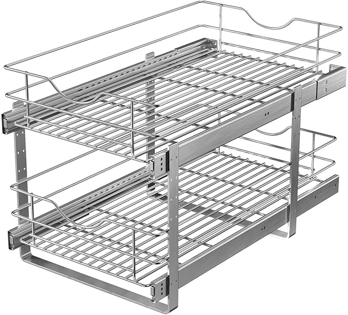 Pull Out Cabinet Organizer,(17½"W x 22" D) 2 Tier Soft Close Slide Out Drawer For Kitchen Base Cabinet, Individual Pull Out Shelf, Roll Out Pantry Organization, 22 Inch Deep
