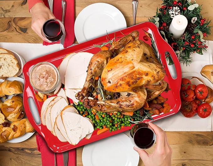 Extra Large Serving Tray with Handles, 19''x11.6'' Valentine，Melamine Platters Set of 2, Rectangular Trays for Serving Food, Turkey, Cookie, Cupcakes, Desserts, Dishwasher Safe, BPA-Free