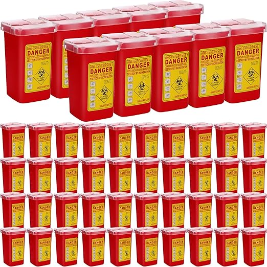 Chumia 50 Pcs Sharps Containers for Home Use, 1 Quart Portable Small Needle Disposal Sharps Container Home Travel, with Locking Lid for Biohazard Syringes, Safe Needle Box Disposal