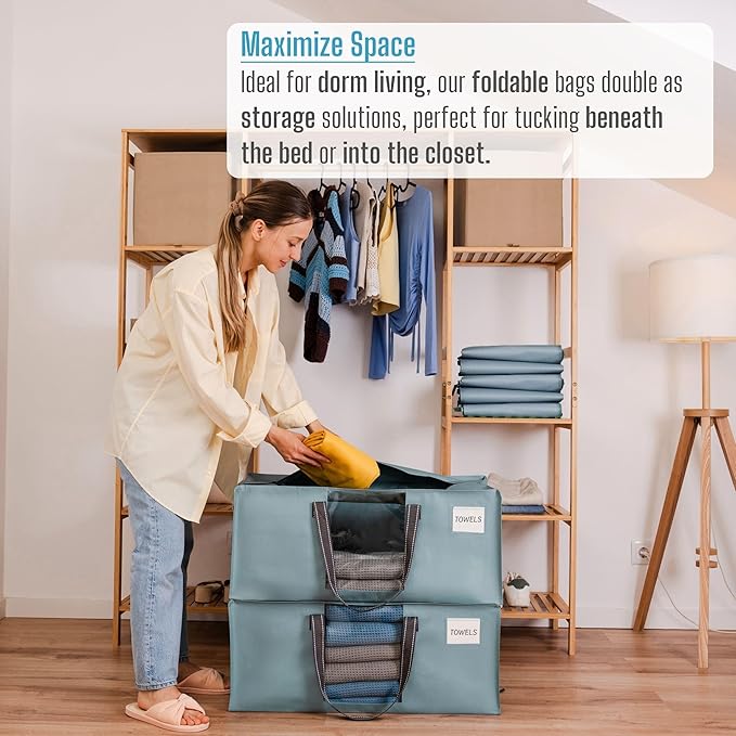 VENO 6 Pack Heavy Duty Moving Bags, Christmas Storage Bins with Lids, Transparent Window Design, Alternative to Moving Boxes, Storage Bags for Clothes, Blankets, Comforters (Light Blue Matte, 6 Pack)