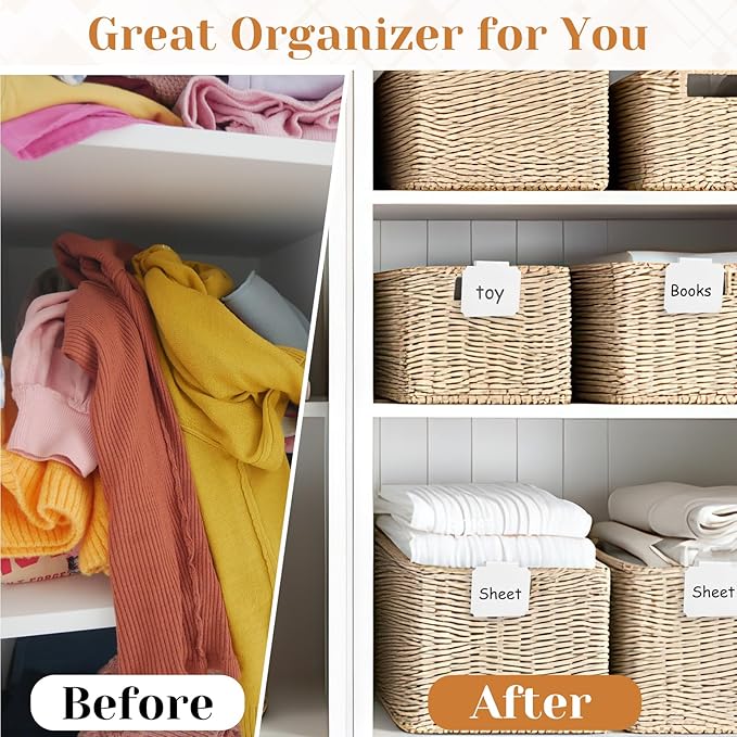 50 Pcs White Basket Labels Clip with 4 Black Chalk Markers Reusable Plastic Storage Bin Erasable Labels Kitchen Pantry PVC Tag Stickers for Fabric Cubes Basket Box Organization