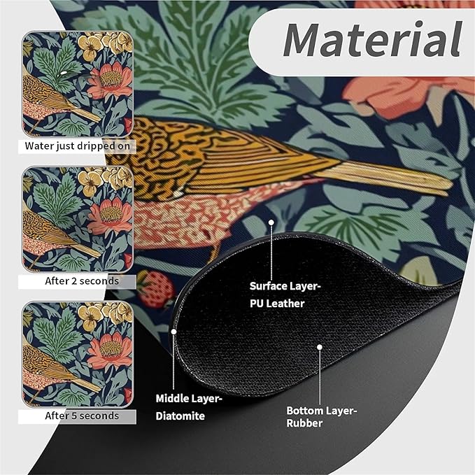 Kitchen Sink Splash Guard，Birds and strawberries Faucet Mat Sink Gadgets-Super Absorbent Fast Drying Mat Drip Catcher for Kitchen, Bathroom,Sink Mat, Dish Drying Mat, Bathroom(15" X 5.5" )