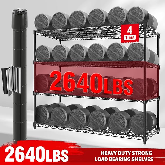 4-Tier Metal Storage Shelving Unit, 2640 Lbs Load Capacity Heavy-Duty Shelf Organizer, Adjustable Wire Rack Shelves for Garage, Pantry & Kitchen, 73.8" h x 59" w x 23.9" d