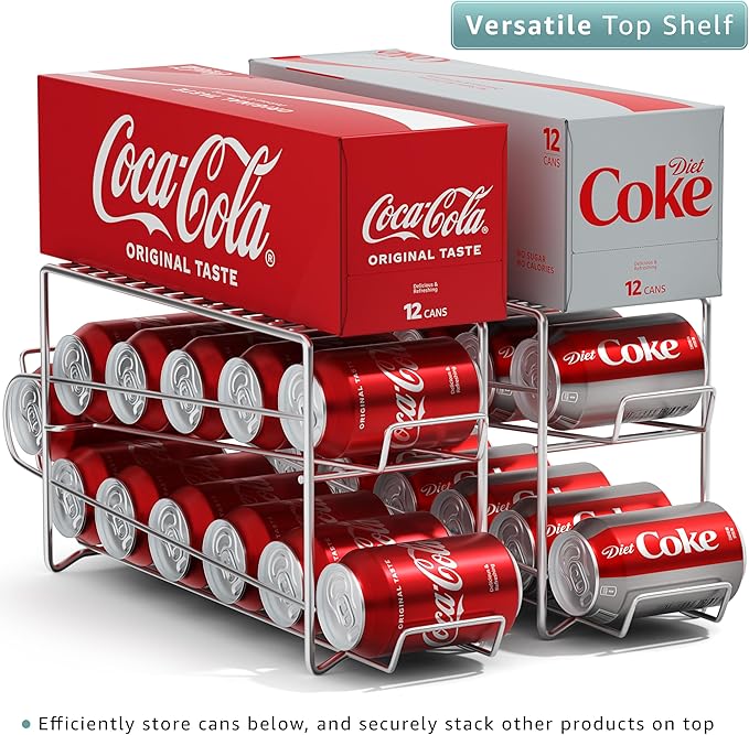 Sorbus Soda Can Rack Beverage Dispenser (1 Pack, Silver) – Holds 12 Standard 12oz Cans – Soda Can Organizer for Refrigerator, Pantry, or Countertop