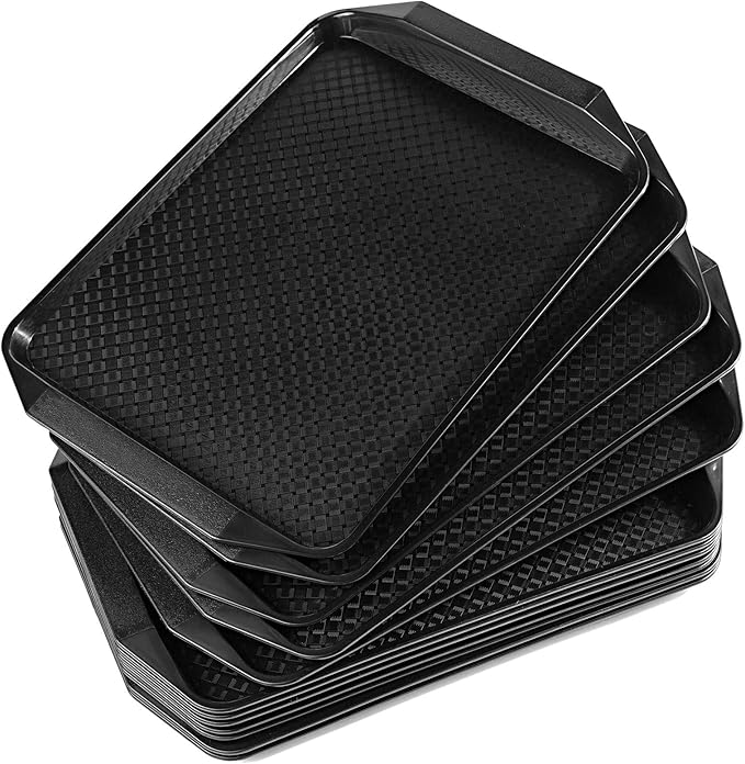 Aebeky Plastic Fast Food Tray,16.7 by 11.8-Inch,Set of 12 (Black)
