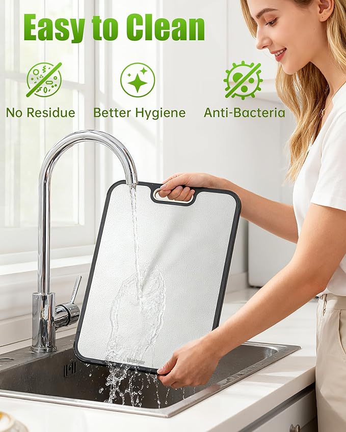 Washour Stainless Steel Cutting Boards for Kitchen, Non Toxic 2-in-1 Cutting Board Double Sided, Chopping Boards for Fresh Meat Vegetable, Easy to Clean Large Size 16”×11”