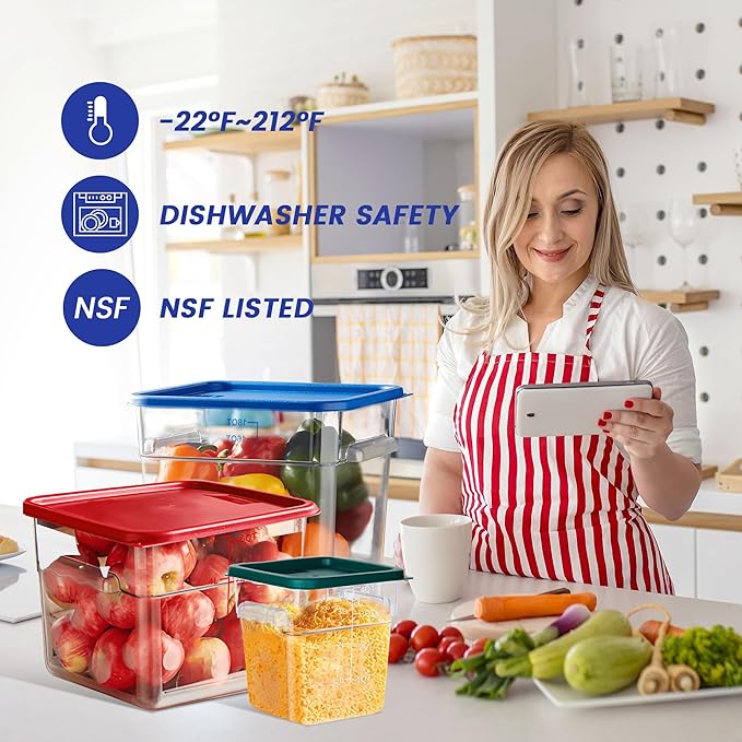 BIEAMA 4 Pack Food Storage Containers, 22 Quart with Lids, Square Commercial Containers with Scale, NSF, Polycarbonate, Clear