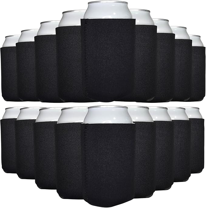TahoeBay Neoprene Can Cooler Sleeves (50-Pack) Bulk Blank Sublimation Blanks for Vinyl Regular Size Plain Beer Coolers for Soda Cans & Bottles Black, White, Solid Color Set (Black)