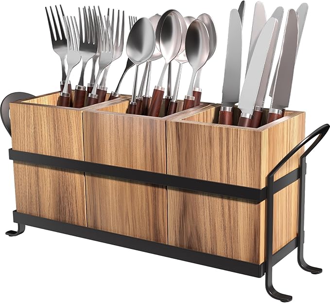 GaryVault Utensil Holder for Party - Silverware Caddy with Three Compartments, Detachable, Portable Handle, Stylish Cutlery Holder for Countertop and Outdoor Use
