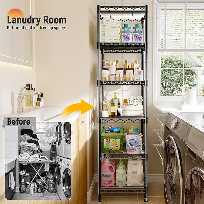 6 Wire Shelving Metal Shelves Storage Rack:Adjustable Storage Shelves Standing Shelf Units and Narrow Shelf for Laundry Bathroom Kitchen Pantry Closet Office 15.8" w*11.8" D*63" H