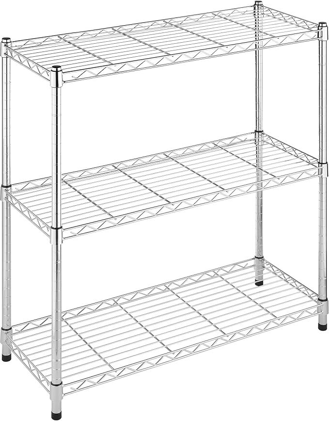 Whitmor 3 Tier Shelving Unit, Metal Storage Shelves, 400 lbs Capacity per Shelf, 1200 lbs Total, Durable Heavy Duty Shelf for Kitchen, Garage, Plant, 36" L x 14" W x 36" H, Chrome