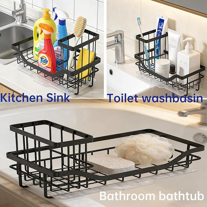 6Pc Bulk Kitchen Sink Caddy,Sponge Holder For Kitchen Sink,Kitchen Caddy Sink Organizer,With Detachable Brush Holder And Drip Tray For Household,Hotel,Apartment,Dormitory,Kitchen(8.3Lx4.2Wx5H Inch)
