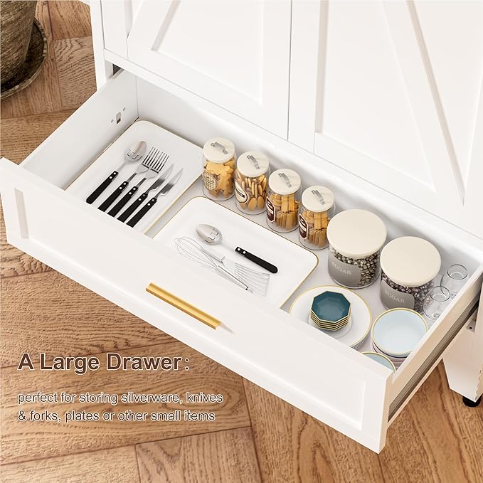 LCAOPC 71" Tall Metal Pantry Storage Cabinet with Drawer and Adjustable Shelves, Freestanding Kitchen Cupboard Storage Cabinet for Kitchen,Dining Room, Living Room, White