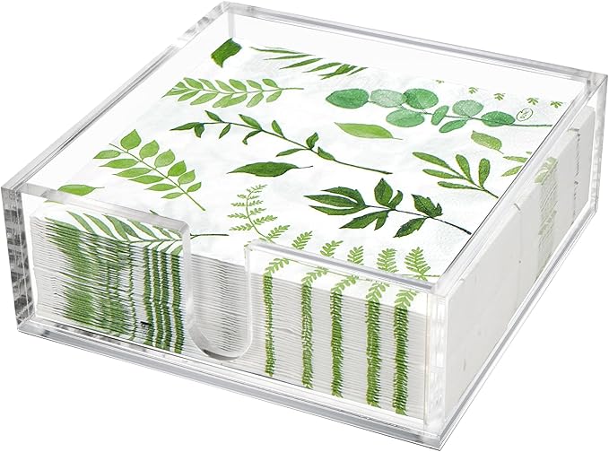 LotFancy Acrylic Napkin Holder, Luncheon, Dinner Napkin Holder for 6.5 x 6.5 inch Napkin, Clear Paper Holder for Table, Bathroom, Kitchen, Bar, Party, Wedding, Event
