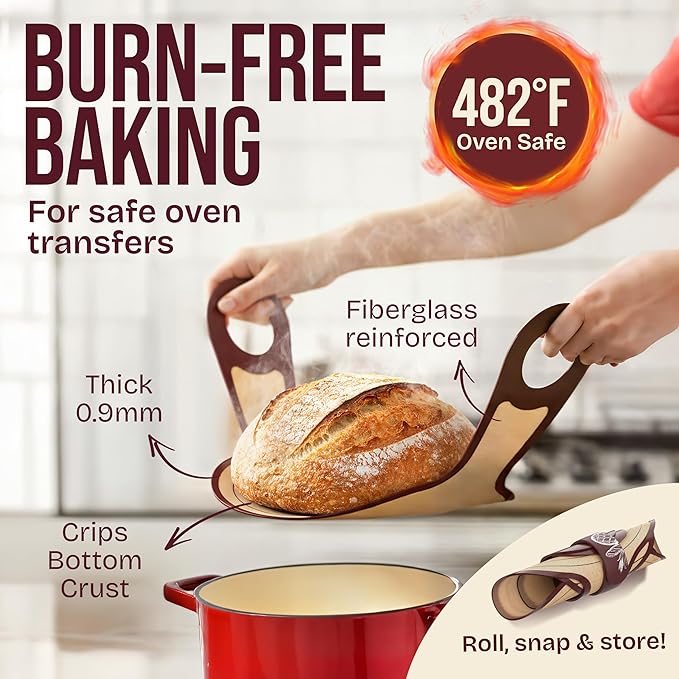 Superbaking Banneton Bread Proofing Basket Set with Silicone Dough Sling, 9" Splinter-Free Proofing Basket, Non-Stick Dutch Oven Liner, Sourdough Starter Kit, Sourdough Bread Baking Supplies & Tools