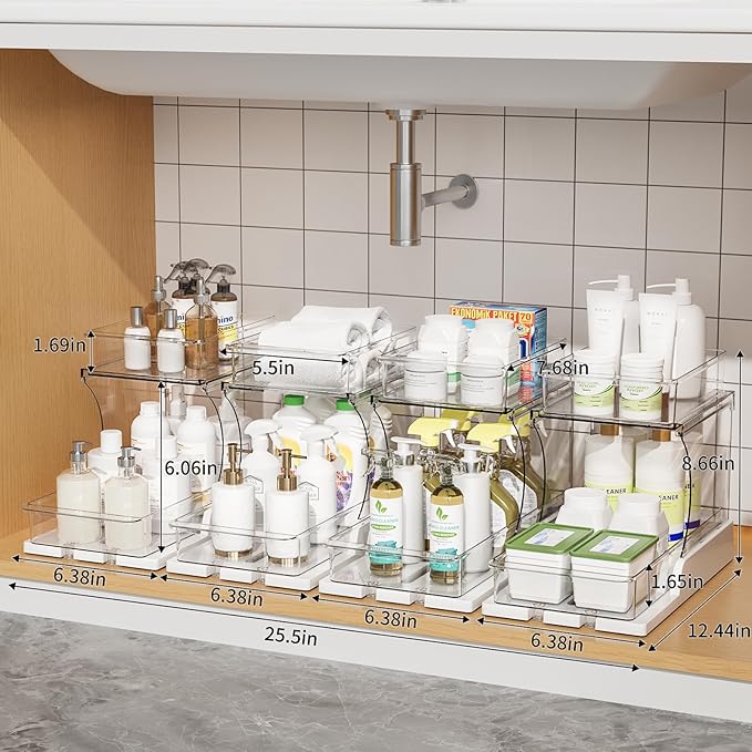 Pull Out 2 Tier Organizer for Kitchen Bathroom and Cabinet Storage Rotating Pantry Rack Under Sink Organizer Clear and Durable Design 1 Pack