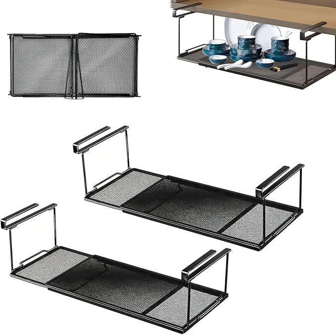 DZHPSRSZ 2 Pack Under Shelf Storage Basket,Undershelf Storage Basket,Clip on Basket,Space Saving Organizer for Counter,Bookshelf,Home Storage