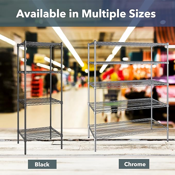 24" x 72" NSF Chrome 4-Shelf Kit with 72" Posts, Commercial Storage Rack Unit, Heavy Duty Storage Shelving, Wire Shelving Kit, Adjustable Rack Strong Steel, Multipurpose Wire Shelf